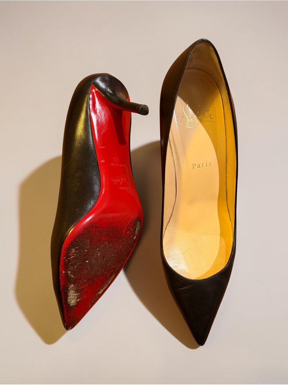 Christian Louboutin Black Leather Pointed-Toe Pumps Size 40